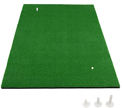 LEONFFS Golf-Übungsmatte, 1,5 x 0,9 m, Kunstrasen-Golf-Abschlagmatten mit 3 Gummi-Tees, tragbare Golf-Trainingsrasenmatte für drinnen und draußen zum Abschlagen, Chippen und Putten