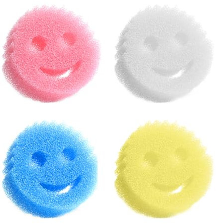 XPEX 4 Pezzi Spugne piatti Spugnette cucina Spugna Abrasiva Cucina su Due Lati, Alternativa Prodotti Cucina ai Panni Non Graffiati, Spugna Faccina Sorridente per Lavello, Bagno e Doccia