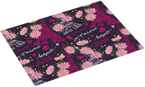 Tapetes grandes para secar platos para encimera de cocina, 18 x 24 pulgadas, absorbente, torre Eiffel, tapete de secado rosa para encimera de cocina, tapete de microfibra con lazo para colgar