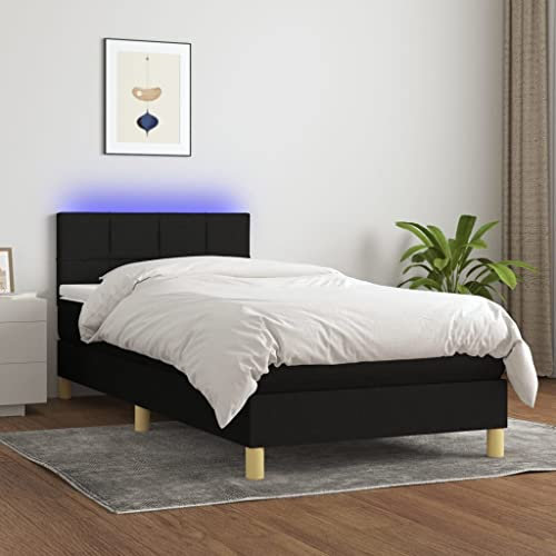 OHOOWOO Boxspringbett mit Matratze & LED Schwarz 90x190 cm Stoff,Elegantes Boxspringbett mit Matratze und LED für erholsamen Schlaf im Schlafzimmer