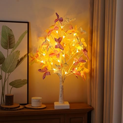 Frühlingsdeko Baum Lichter Schmetterlings Mit LED Licht, Osterdeko Lichterbaum 24 Warmweiß LEDs Led Baum Innen Batteriebetrieben Künstlicher Baum Osterdekoration Für Frühling Deko (Weiß)
