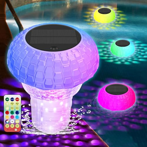 IDUNSEED Chlordosierer für Pool Chlorschwimmer Pool, Solar Poolbeleuchtung,Sich Hin und Herbewegender Spender mit Bunten Lichtern Piep Sounds Einstellbare Freigabe Fit für 4x3'' Tablets