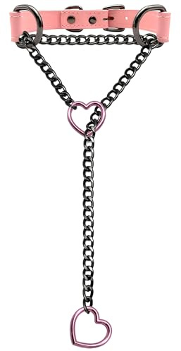 EverGlimp Black Leather Choker Collar For Women, Handmade Heart Slip Chain Choker Long Necklace with Adjustable Buckle