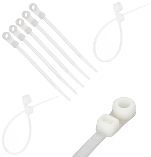 TERF® 100 Pcs White Screw Mount Cable Ties 110mm (4.33'') X 2.5mm Premium Nylon Zip Ties Wraps Secure Self Locking Mechanism Plastic Tie for Home Office Garden Garage Workshop Warehoue DIY Use