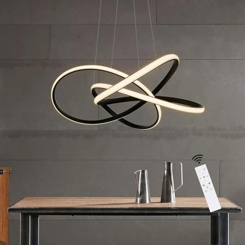 ZMH Pendelleuchte LED Wohnzimmer Hängelampe: Schwarz Dimmbar Hängeleuchte Esstisch 62W Küchenlampe Hängend Ø58CM Ringe Pendellampe Höhenverstellbar für Küche Esszimmer Arbeitszimmer Büro Treppenlicht