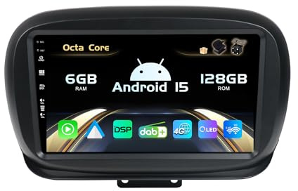 SXAUTO『Built-in 4G LTE/DAB』Android 14-6G+128G Autoradio Per Fiat 500X (2014-2020)- CarPlay/Android Auto - LED Camera + MIC - WIFI Fast-boot Volante 360-CAM HDMI WIFI DSP - 2 Din QLED 9 Pollici