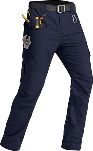 GARTENBOKER Men's Tactical Pants Lightweight Water Resistant Cargo Pants Flex Ripstop EDC Work Hiking Outdoor Pants Navy 32W x 32L