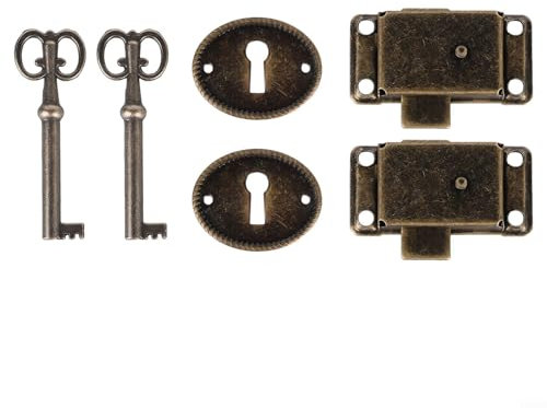 6 serrature vintage in bronzo con chiave per fissare armadi e scatole di legno