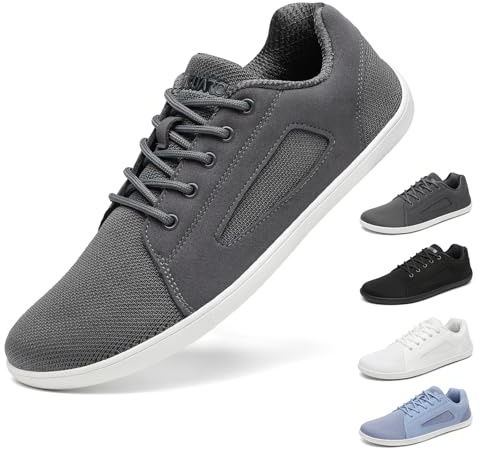 SAGUARO Barfußschuhe Herren Damen – Breite Zehenbox Barfussschuhe - Zero Drop Zehenschuhe – Minimalistische Sneaker für Alltag, Arbeit – Bequeme Freizeitschuhe Grau,Gr.44