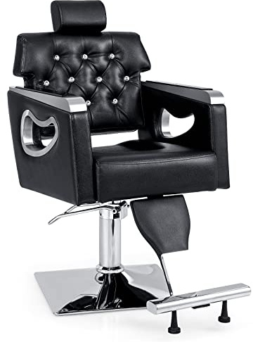 RELAX4LIFE Silla Peluquería Giratoria 360° con Respaldo Inclinable y Reposacabezas Ajustable en 6 Niveles, Sillón Barbero Hidráulico para Salón de SPA y Belleza, Barbería, Carga 150 kg