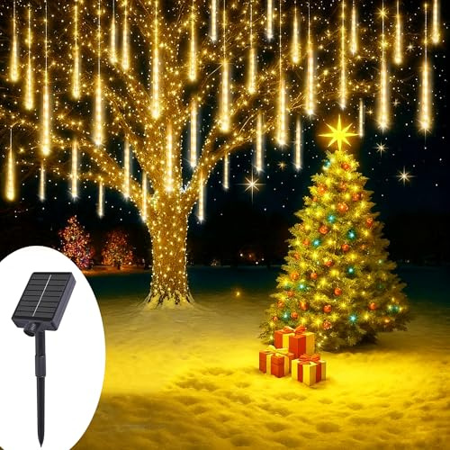 Aartner Solar String Festoon Lights Outdoor - 40CM 8 Tubes Meteor Shower Rain Lighting, Waterproof Christmas Lights for Gazebo Wedding Party [Energy Class A]