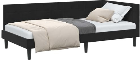 vidaXL Eckbettgestell mit Kopfteil Schwarz 90 cm x 200 cm Samt