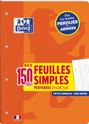 OXFORD Lot de 4 Bloc de Feuilles Simples A4 Petits carreaux 5x5mm 150 Pages perforées collées côté Couverture carte