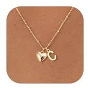 KINHOPI Kette mit Buchstaben, Silber/14K Vergoldet, A-Z & Herz Anhänger | Halskette mit Buchstaben, Namenskette Damen, Schmuck Personalisierte Geschenke für Frauen Mädchen
