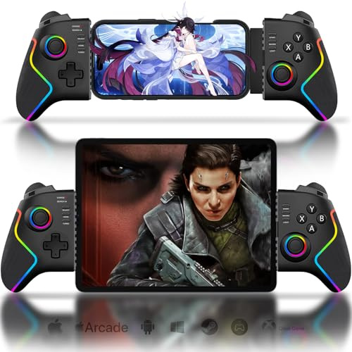 Joso Mobile Game Controller für iPad 13 & Tablet, iPhone, Android Control mit Hall-Joysticks/Triggern/Makro/Turbo/RGB-Beleuchtung und klemmbarem iPad, Play Ps4/Xbox/PC-Streaming & Cloud-Gaming