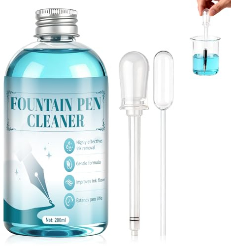 200ML Fountain Pen Cleaner, Fountain Pen Cleaning Solution, Fountains Pens Cleaning Kit, Fountain Pen Ink Flush Tools and Accessories, Suitable for Any Pens