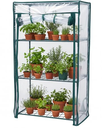 Relaxdays Serra Balcone, 1 pz, Telo PVC, Acciaio, HxLxP:80x46x24cm, pomodori 3 Ripiani