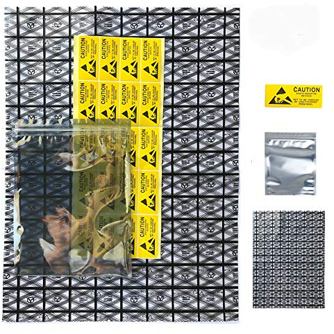Anti-Static Bag Large ESD Shielding Bags 10pcs Open Top (12X16inches) and 10pcs ziplock (5.9X7.9inches) and Antistatic Label for Motherboard Video Card LCD Screen SSD HDD Bag