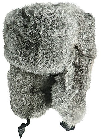 Russische Fellmütze Kaninchenfell Wolle. Shapka Ushanka. Farbe Grau - Size XL.