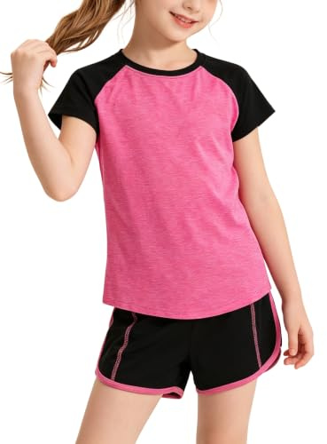 Echinodon Mädchen Sport Set Shirt + Shorts Schnelltrockend Sommer 2tlg Sportanzug für Yoga Jogging Training