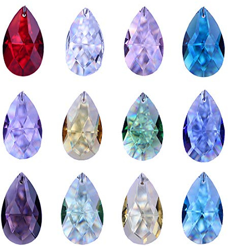 H&D HYALINE & DORA 12 st 38 mm blandade färger kristallfasetterade droppar ljuskrona hängen prismor solfångare fönster hängande prydnad dekoration (flerfärgad)