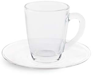 Excelsa Flore - Juego de 6 tazas de café con plato, cristal, transparente