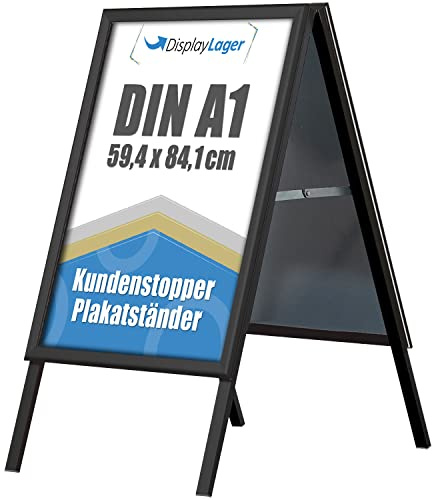 DisplayLager - Supporto per Poster, Formato A1 (Bifacciale), Alluminio, Argento, Alu-Line - Cavalletto Espositore Pubblicitario… (Nero, A1)