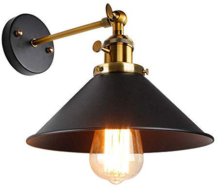 Comely Applique Vintage Industriale, Lampada da Parete Vintage Interno, Retro Lampada da Muro in Metallo Regolabile 180 ° Lampada E27 per Soggiorno Cucina Ristorante Bar Caffè Corridoio, Nero