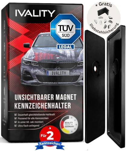 IVALITY® Magnet Kennzeichenhalter Rahmenlos für 2 Kennzeichen | Magnetische Nummernschildhalterung Auto | Kennzeichenhalterung Nummernschildhalter | Österreich Wechselkennzeichen