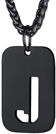 Bandmax Dog Tag Kette Herren Damen Erkennungsmarke Kette Edelstahl Buchstaben Kette Schwarz Halskette mit Anhänger Weizenkette 55cm Kette Schmuck Accessoire