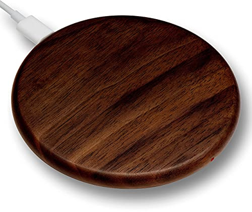 Lignum Technology.com Wooden Fast Wireless Smart Phone Charger | Real Wood Qi Charging Pad - compatible with iPhone 13/12/11/X/8, Samsung Galaxy S21/Z/Note/S20, AirPods, Sonos Roam & more (Walnut)