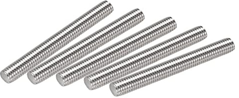 sourcing map 5pcs M10 x 80mm Entièrement Filetée Tige 304 Inox Acier Droite Main Filetage M10-1,5 Filetage Pas