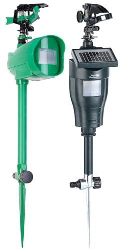 Royal Gardineer Katzenabwehr-Geräte: Wasserstrahl-Tierschreck mit PIR-Sensor, Batterie & Solar (Katzenabwehr Bewegungsmelder, Tierschreck zur Reiher-Abwehr, Wassersprenger)