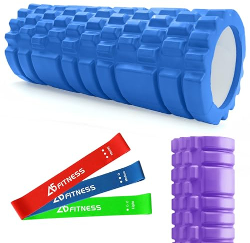 Foam Roller Blue with 3 Resistance Level Bands - Lightweight Foam Rollers for Muscles Provides Relief from Pain Fatigue Improves Tissue Recovery - Massage Roller for Gym, Yoga Pilates