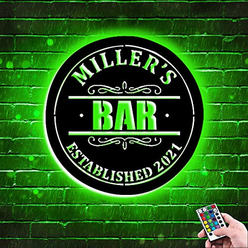 SweetJECCU Custom Bar Neon LED Signs, Personalized Name Bar Sign, Bar Light Up Sign, Metal Name Sign, Family Wall Decor, Bar Decor, Bar Sign Light, Open Bar Led,Welcome Bar Sign(Style 5)