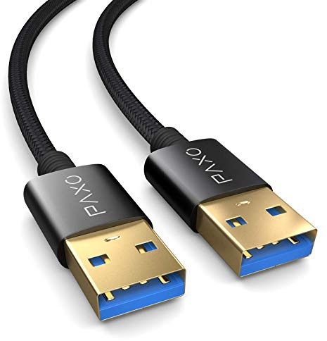 PAXO USB A-A 2 m Verbindungskabel, 10 Gbit/s, USB 3.2 Gen2 (abwärtskompatibel bis 3.0), 2 x A-Stecker männlich, schwarz, Stoffmantel