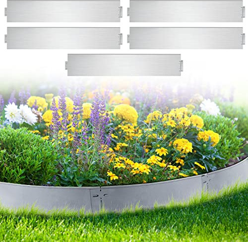 Sonnewelt Bordo per aiuole in metallo, zincato, per aiuole, 5 m, 10 m, 15 m, 20 m, 25 m, 30 m, 35 m, 40 m, 45 m, 50 m, colore argento (lunghezza 5 m, altezza 15 cm)