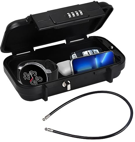 Portable Safe Box with Code, Waterproof Combination Security Case Lock Box, Travel Outdoor Key Safe Storage, Anti Theft Mini Lockable Box with Removable Wire Rope for Beach Dormitory Cars Travel Hotel