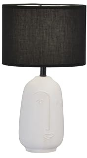 Fischer & Honsel Tischleuchte, Face | weiß| Stoffschirm Chintz schwarz| H: 38,50 cm, D: 22,00 cm| mit Schnurschalter| 1x E14 max. 25 Watt ohne Leuchtmittel | 50716