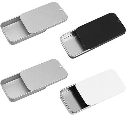 COACOM 4-teilige Metallbox, Metallbehälter-Aufbewahrungsbox, rechteckige kleine tragbare Aufbewahrungsbox, geeignet für die Aufbewahrung von Süßigkeiten, Schmuck, Schlüsseln, 6 * 3,5 * 1 cm.