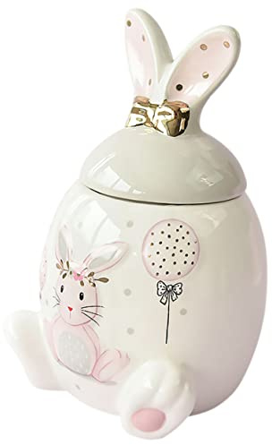 OKUMEYR Ceramic Bunny Storage Tank for Kitchen Airtight Jar for Loose Tea and Candy Decorative Spice Canister Lid Great for Food Storage