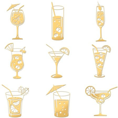 OLYCRAFT 9pcs 4x4cm Martinis Golden Metal Stickers Wine Glass Theme Stickers Self Adhesive Energy Stickers Cocktail Golden Epoxy Stickers for DIY Scrapbooks Epoxy Resin Decoration