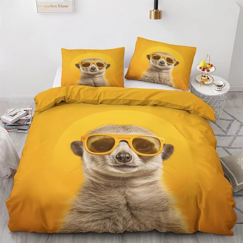 EXSANLIEAY ErdmäNnchen Bettwäsche 135x200 - Gelb Wendebettwäsche, Weiche & Atmungsaktiv Microfaser Bettbezug + 2 Kissenbezug 80x80, Angenehme bettwäsche-sets, 3 Teiligmit Reißverschluss