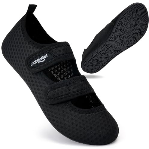WateLves Water Shoes Barefoot Shoes Mens Women Beach Socks Aqua Swim Swimming sea Pool(Black mesh 6/7)