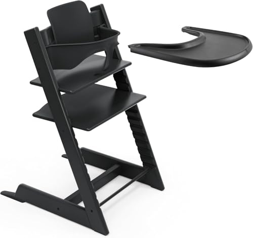 Stokke Tripp Trapp Hochstuhl (Black) mit Stokke Tray (Black) - ein verstellbares, ergonomisches und leicht zu reinigendes Babyset für Kinder im Alter von 6-36 Monaten