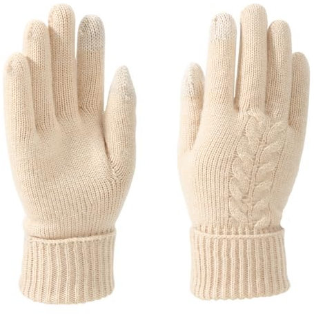 BESTORI Damen Winter Warm Strickhandschuhe Touchscreen Winddicht mit Fleecefutter Winterhandschuhe für Skifahren Radfahren, Beige