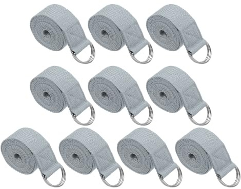 PATIKIL Cinghia da yoga per stretching 1,8 m, 10 pezzi, cintura da yoga in cotone con fibbia regolabile in metallo ad anello a D, fasce elastiche per fitness e pilates, grigio chiaro