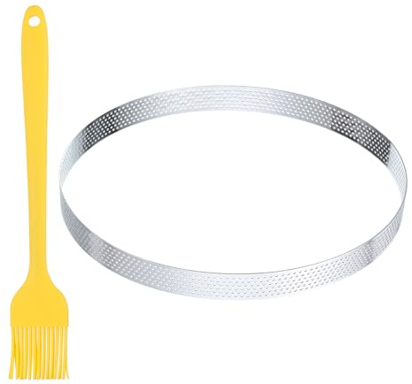 sourcing map Perforated Cake Rings 7.5 Inch Stainless Steel Round Cake Mousse Ring Molds with Brush for Baking Cake Dessert Pastry Making, Silver Tone