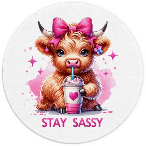 TuY-MouseP-009 Highland Cow Mouse Pad, Coquette Pink Bow Cow Mouse Pads for Wireless Mouse Computers Laptop Desk Accessories, Highland Cow Gifts, Cow Gifts for Cow Lovers,Office Supplies, 7.9x7.9 Inch