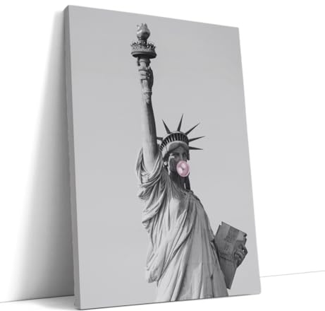 Akinda Art Gallery - Modernes Bild 30 x 40 cm - Statu of Liberty Alterata - Weiß - Abgenutztes Gemälde - Bild Küche - Chewing Gum - Geschenkidee für Wohnkultur